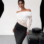 Womens Sexy Hollow Out Lace Long Sleeve
