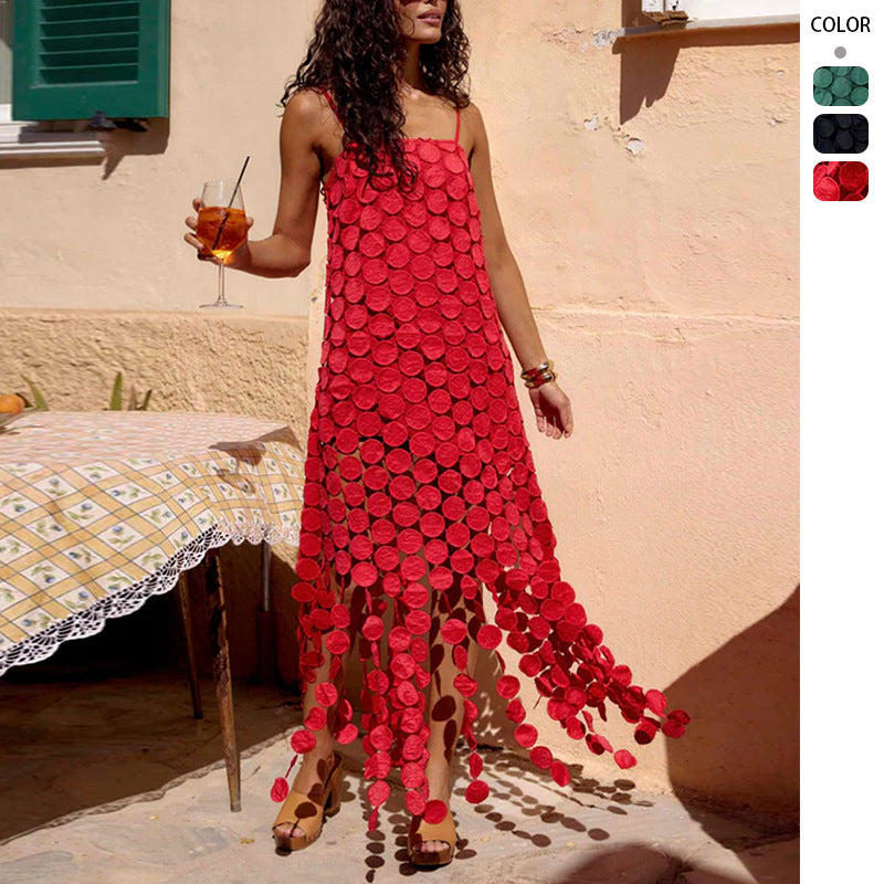 Hollow Out Polka Dot Midi Slip Dress