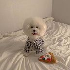 Korea Plaid Khaki Blue Pocket Pajamas For