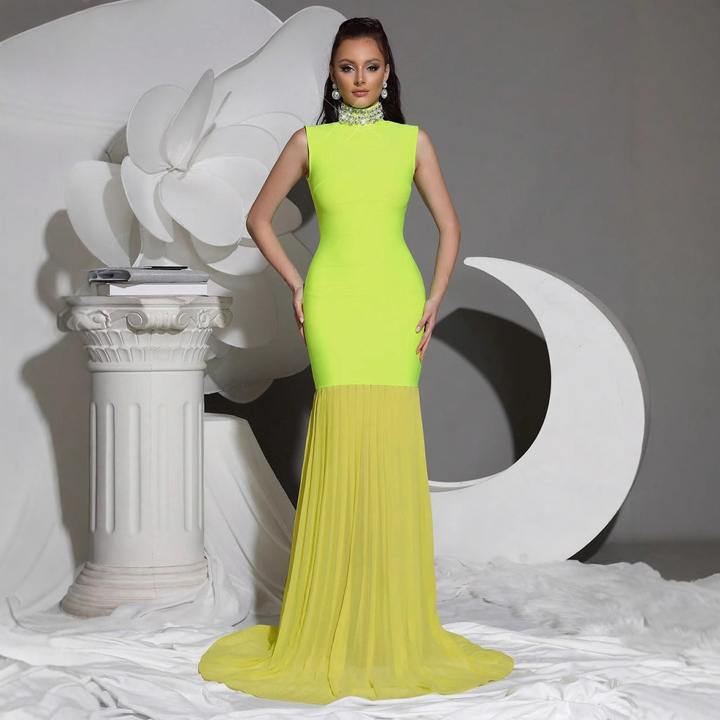Womens Bandage Mesh Panel Long Dress