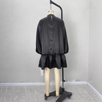 Solid-color Satin Dress With Intricate Pearl Detailing At The Neckline