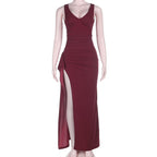 Chest Flattering V Neck Split Evening Gown