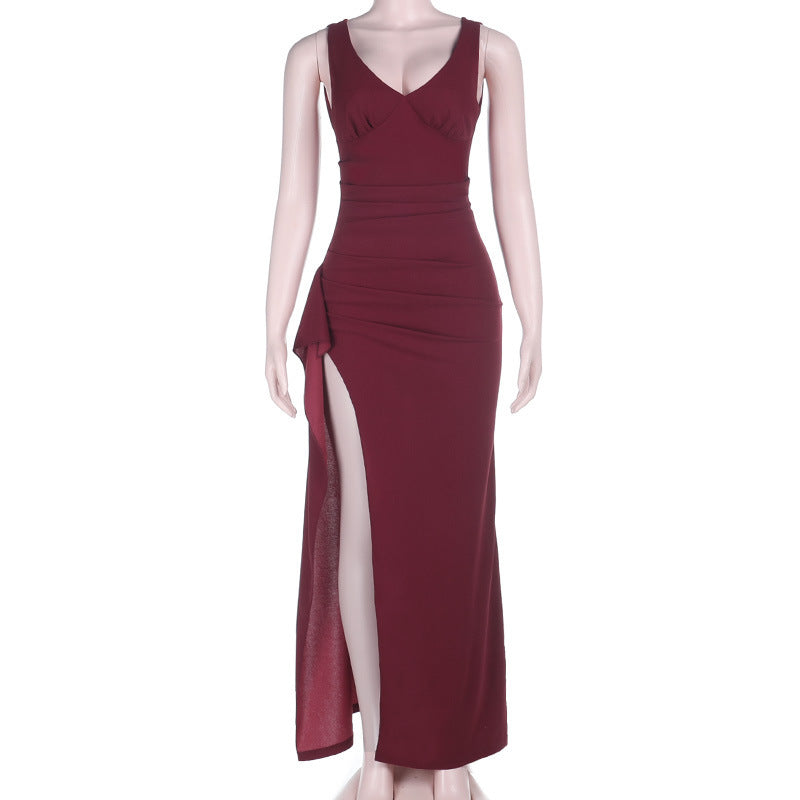Chest Flattering V Neck Split Evening Gown