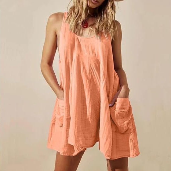 Sleeveless Crewneck Backless Mini Dress Loose Fit