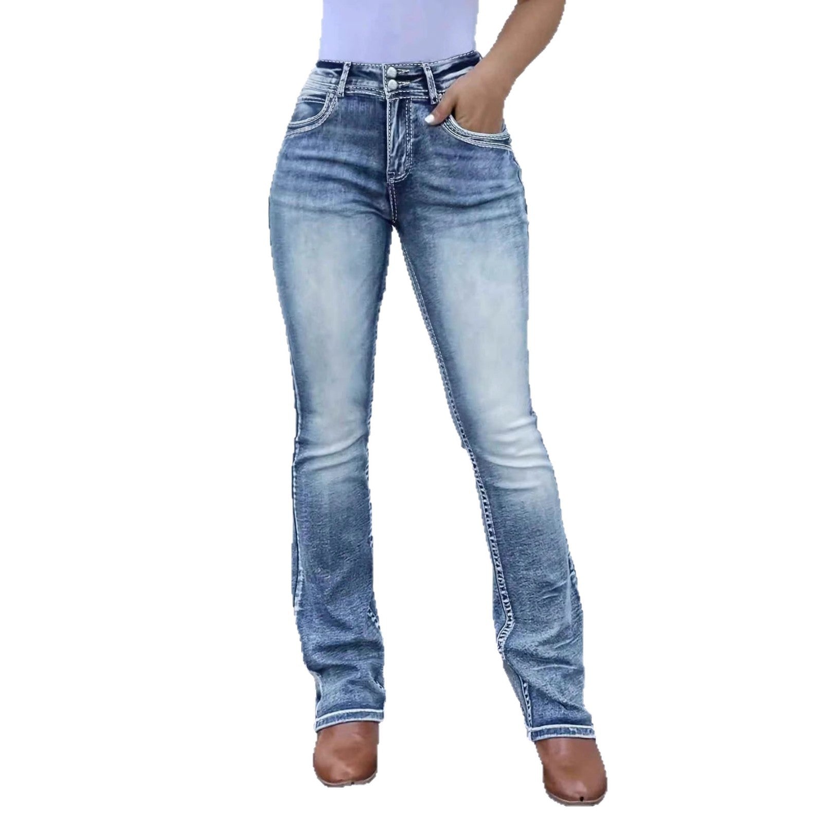 Women's Retro Stretch Embroidery Patchwork Washed Denim Jeans