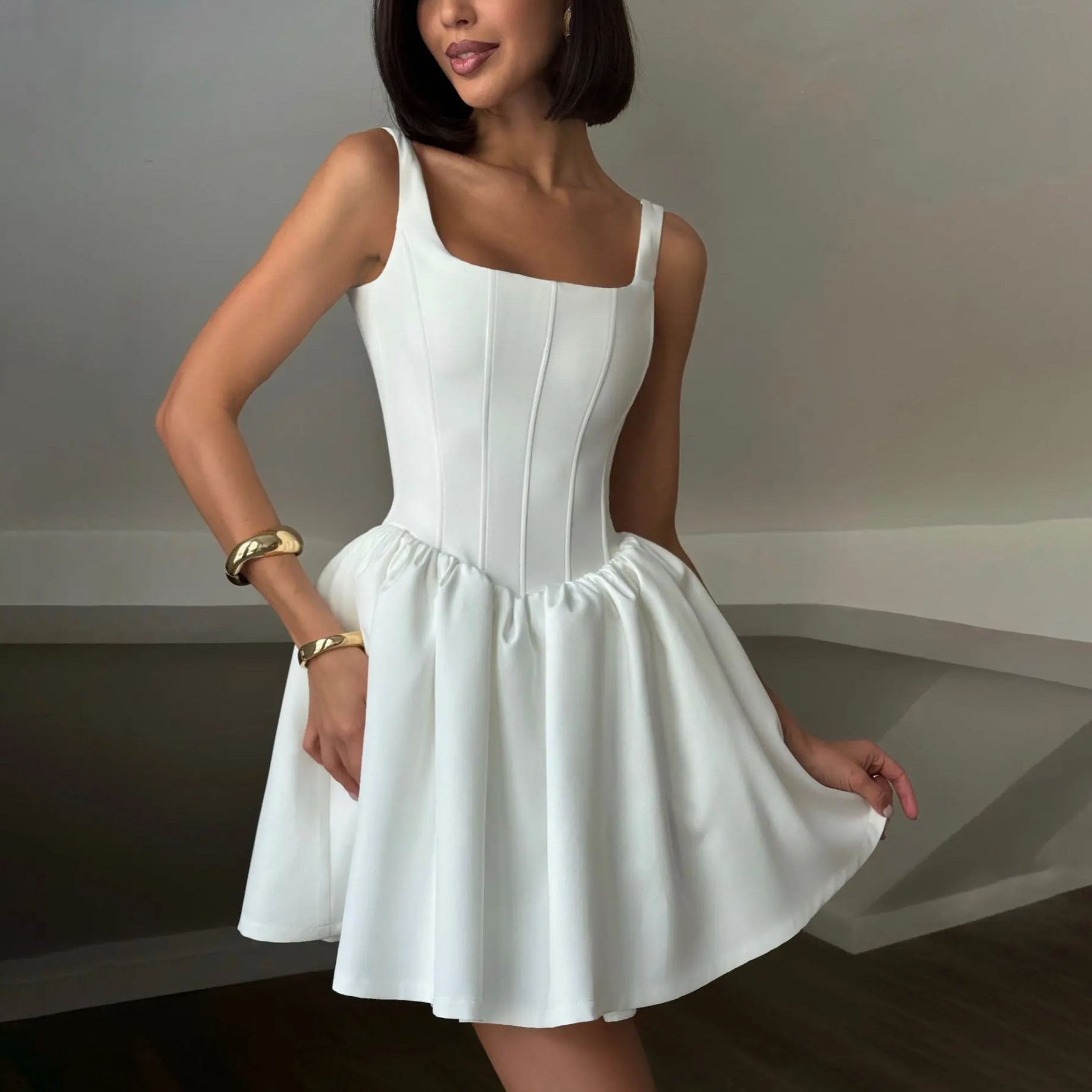 Slip Style Silk Fishbone Waist Cinching Dress