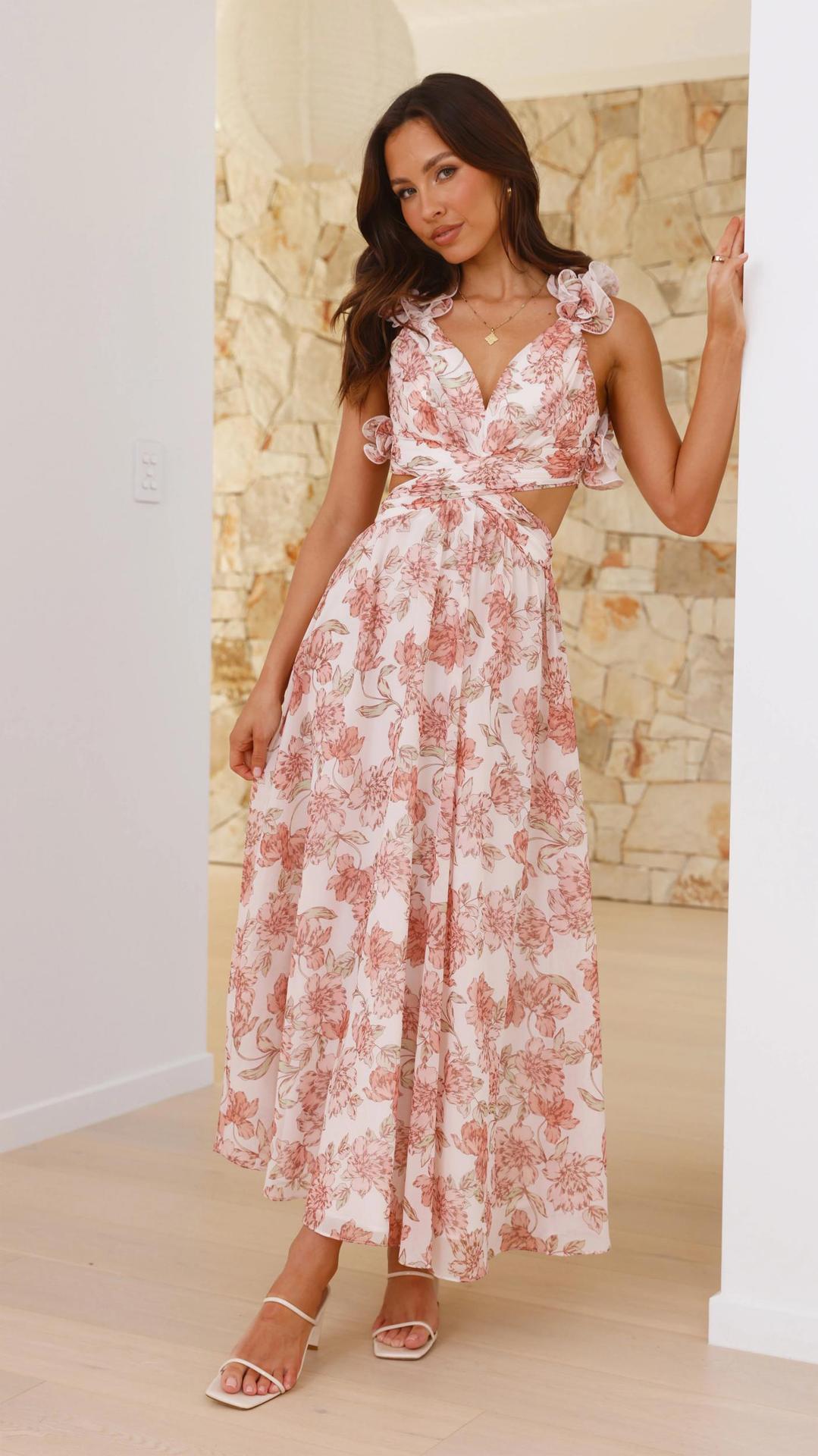 Chiffon Floral Backless Cross Strap Dress