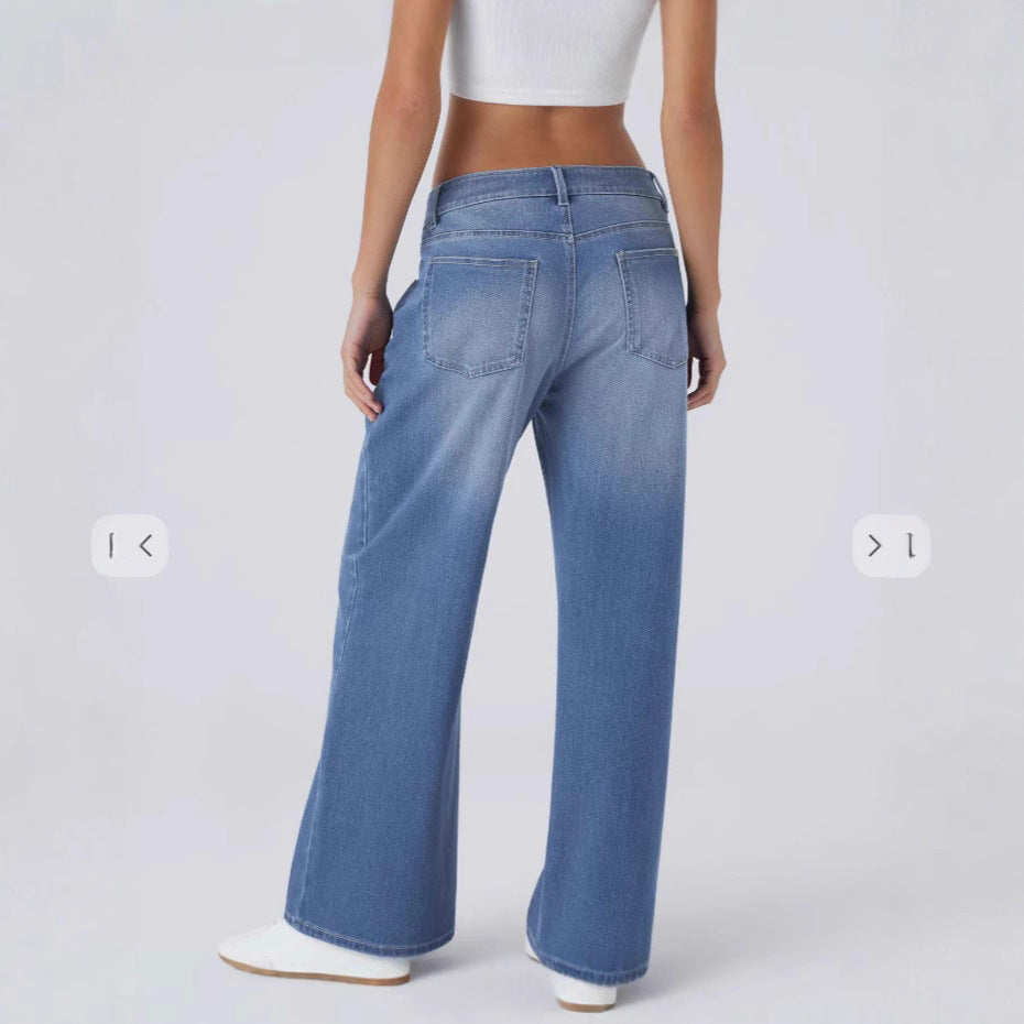 Women's Retro Washed Denim Wide Leg Jeans