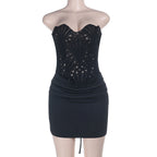 Slim Fit Strapless Hollow Out Lace Dress
