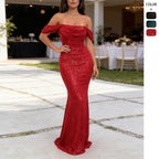 Womens Sequin Off Shoulder Split Dress