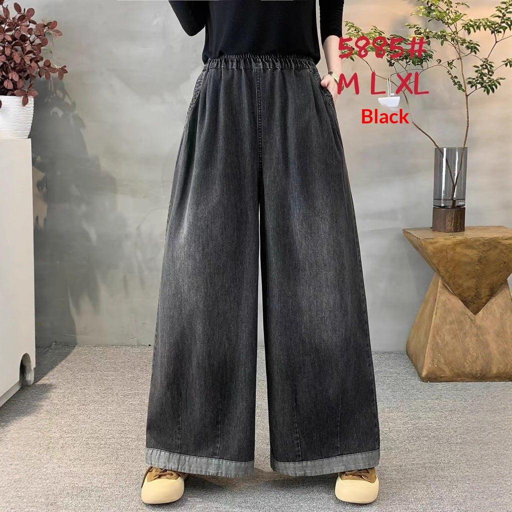 Women's High Waisted Elastic Waist Wide Leg Jeans