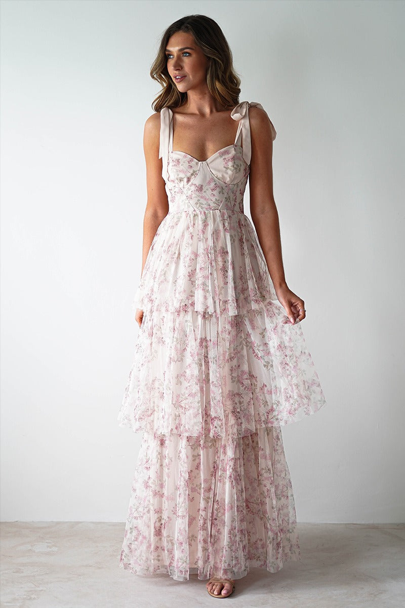 Strapless Backless Cake Style Floral Print Dress